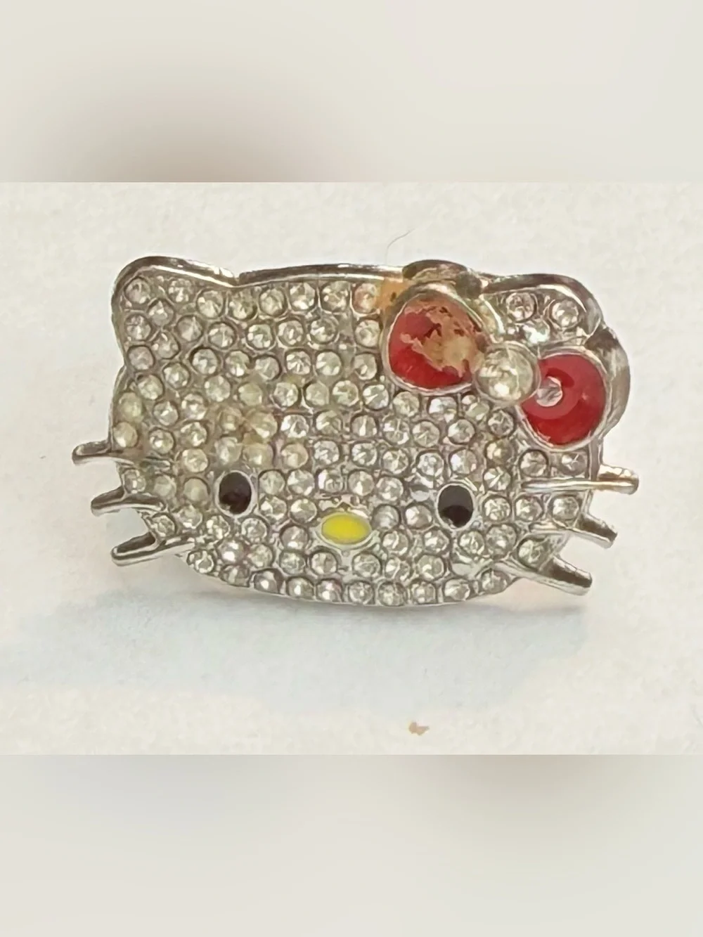 😺 Crystal Hello Kitty Adjustable Ring with Red Bow